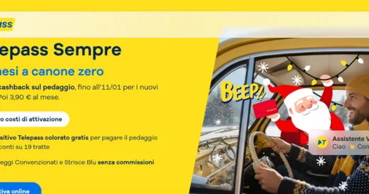 Telepass Sempre: 12 mesi gratis e cashback natalizio sul pedaggio
