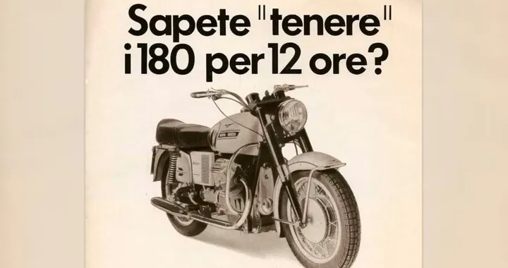 Moto Guzzi V7 Special, pubblicità anni '70: "Sapete tenere i 180 per 12 ore?"