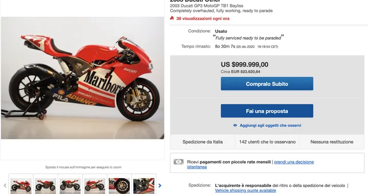 La Ducati GP3 di Troy Bayliss è in vendita: il prezzo? Abbastanza proibitivo