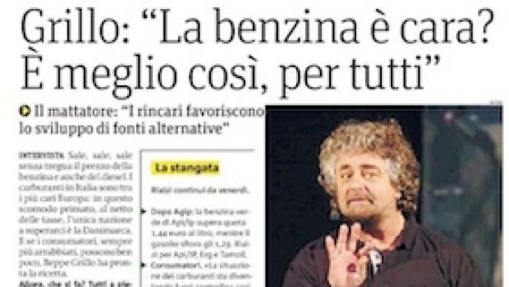 Per Beppe Grillo la benzina dovrebbe costare 10 euro al litro