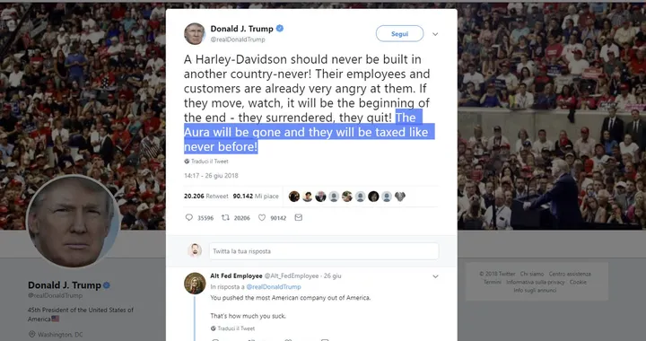 Dazi moto: Trump minaccia Harley Davidson