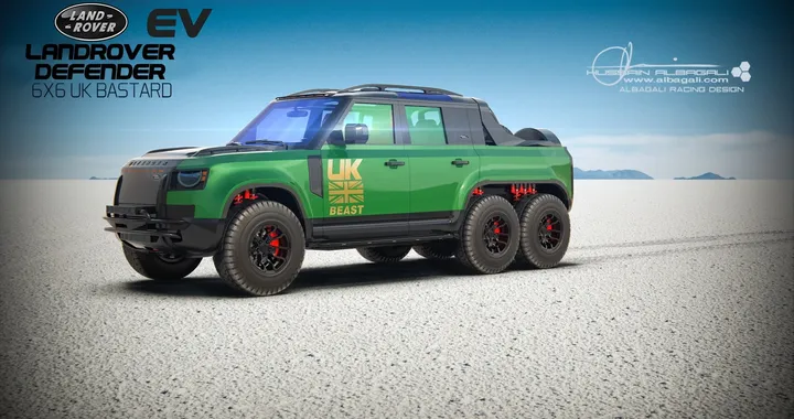 Land Rover Defender 6x6 UK Bastard: un rendering elettrico