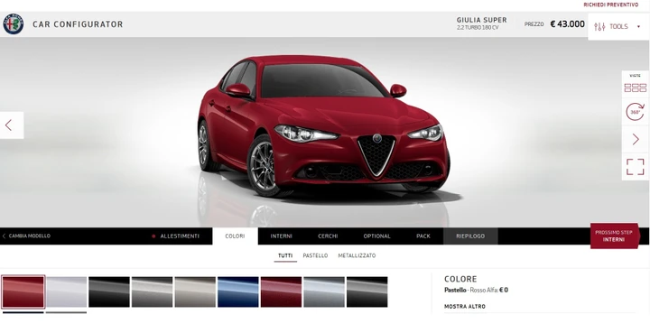 Alfa Romeo Giulia: arriva il car configurator
