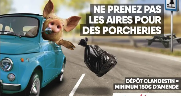 Un maiale lancia immondizia dalla Fiat 500: è polemica con il Belgio