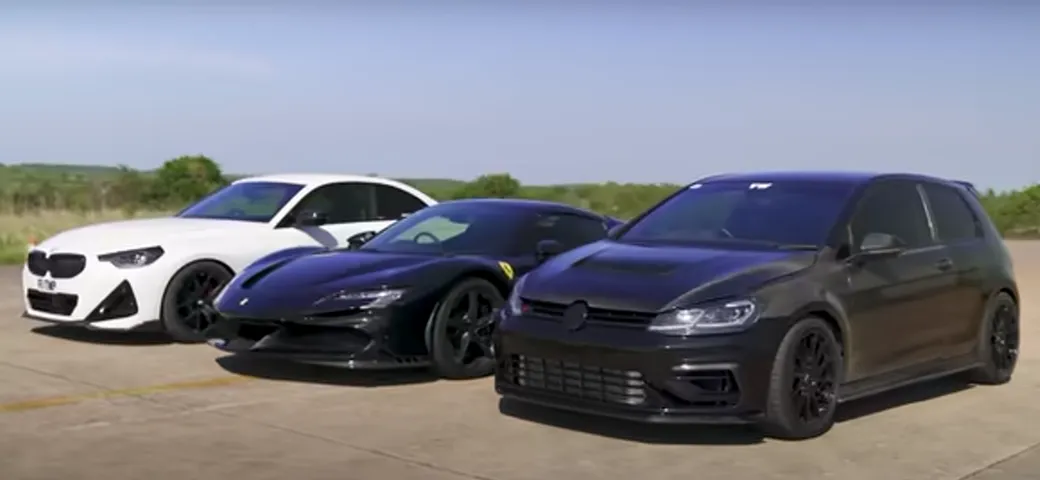 Ferrari SF90 Stradale contro Golf R e BMW M240i: chi vince? [VIDEO]