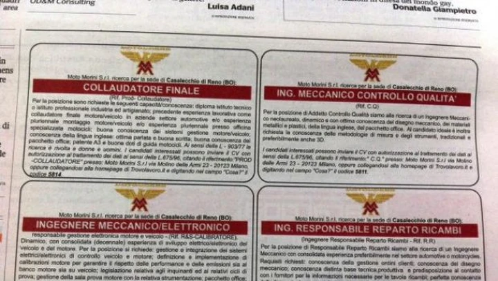Assunzioni in Moto Morini