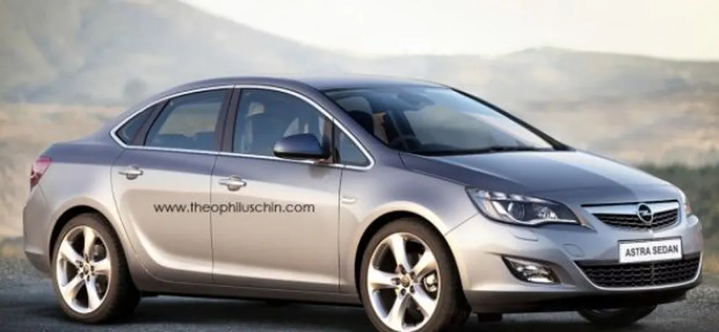 Opel Astra: ricostruzione grafica della berlina a tre volumi