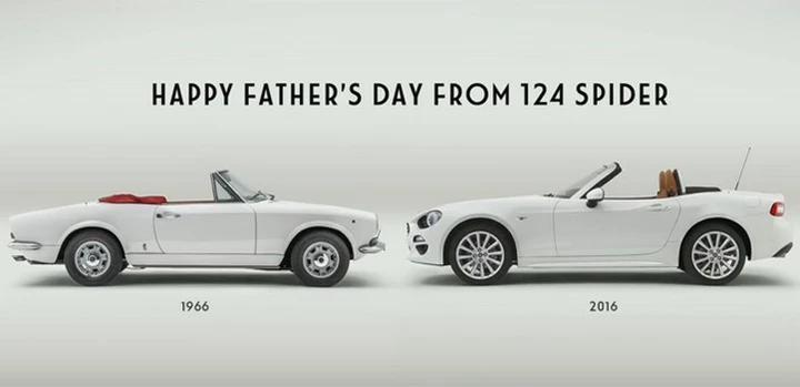 Fiat 124 Spider: gli auguri per la festa del papà USA [Video]