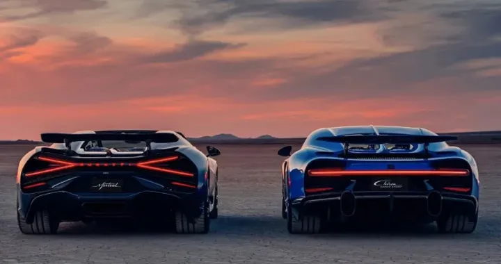 Bugatti Chiron e Mistral, l'ultimo tramonto del W16: hypercar leggendarie nel deserto