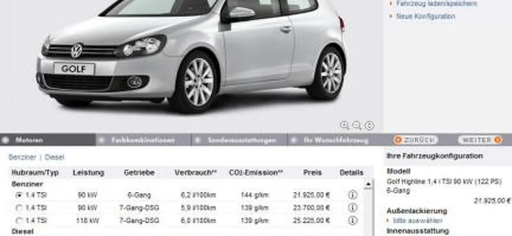 Volkswagen Golf VI: il configuratore tedesco
