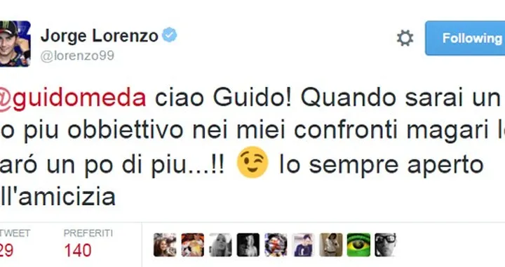 Jorge Lorenzo vs Guida Meda: polemica su twitter