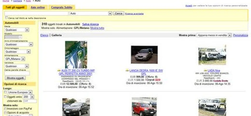Metano e Gpl: nuova sezione su Ebay