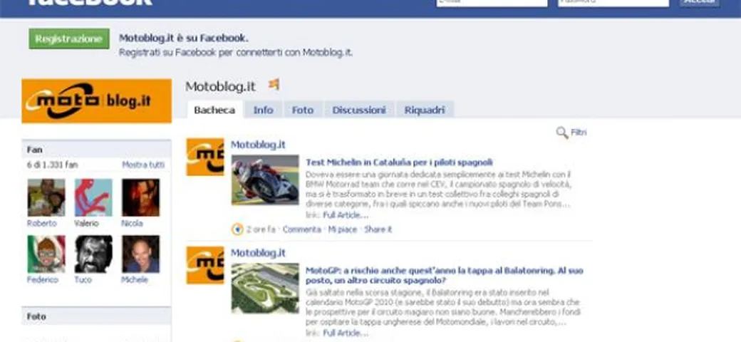 Motoblog fanpage cresce su Facebook
